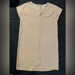 Madewell Tan and White Striped Casual Shirt Dress. Tunic